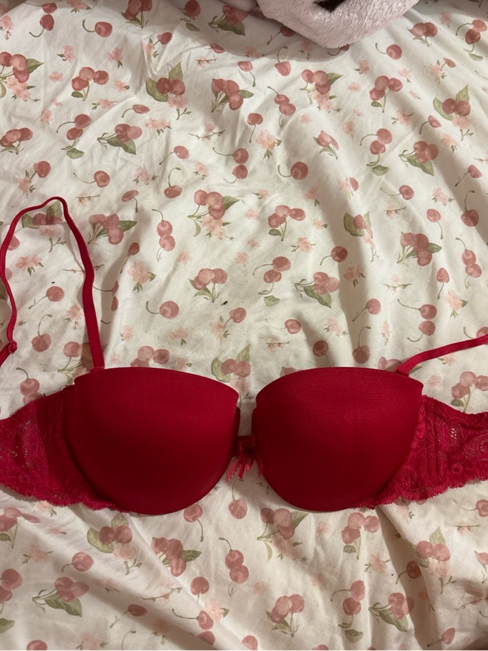 Victoria's Secret Red Lace-Trim Push-Up Bra